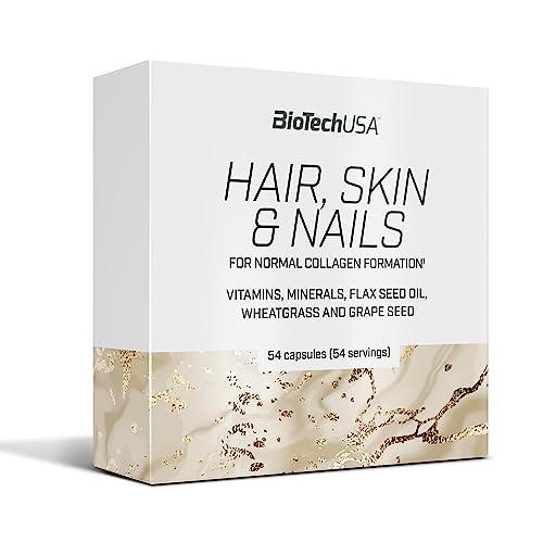 BioTechUSA Hair, Skin & Nails | 10 vitaminas | 3 minerales | Preparados de hierbas | L-metionina, 54 cápsulas
