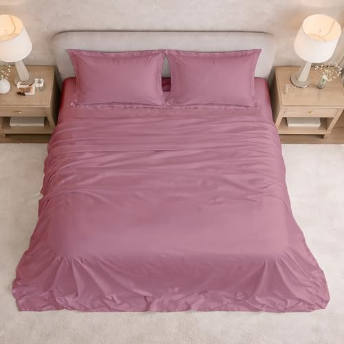 Image of Filbert Satin Bedsheet with 2 Pillow Covers | 90x100 in |300 TC | Midnight Luxe Satin Dreams Collection for Double Bed | UltraSatin Premium Bedding Set | Light Mauve