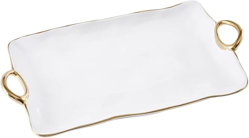 Pampa Bay Titanium-Plated Porcelain Golden Handles Large Platter, 17.5 x 9.5 x 1.75in