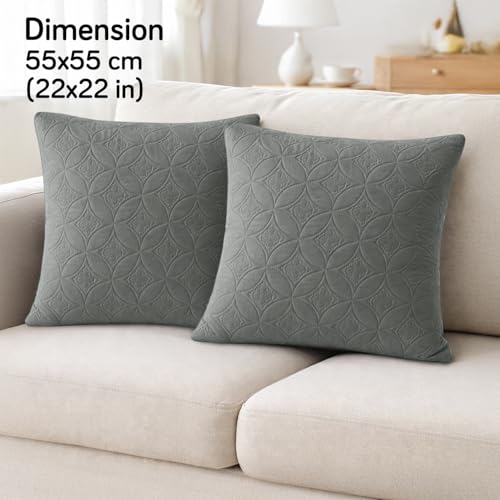 Image of HOKIPO 100% Leakproof Quilted Cushion Cover for Sofa 22x22 Inches, Set of 2, Dove Grey (AR-6281-DGRY*2)