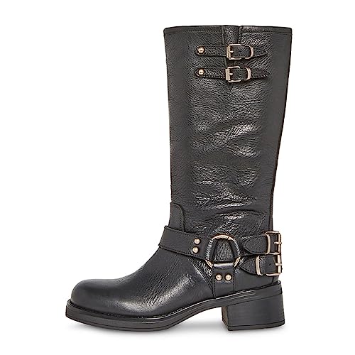 FSJ Women Buckle Straps Riding Mid Calf Boots Round Toe Chunky Block Low Heel Fashion Design Winter Combat Motorcycle Shoes Size 4-15 US3