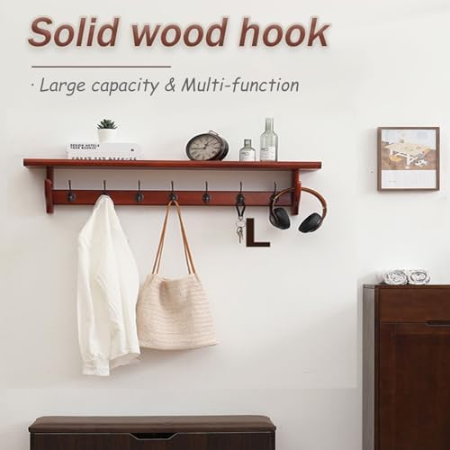 Rustic Wall Mounted Coat Rack Shelf - High Capacity Wooden Organizer for Entryway, Kitchen, Bedroom & Bathroom - Stylish Hooks for Coats, Hats & Accessories