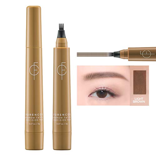 [FORENCOS] Eyebrow Tattoo Precision Pen- Microblading Eyebrow Pencil with a Micro-Fork Tip Applicator Creates Natural Looking Brows,Waterproof Ink Brow Gel Tint, All Day Proof (01 Light Brown)