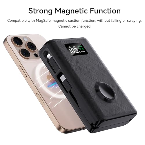 pzoz 20000mAh Portable Power Bank Powerbank with Apple Watch Magnetic Wireless Charger,USB Type C PD Fast Charging Cable Travel High Capacity Compatible iWatch iPhone 17 16 15 (Black)