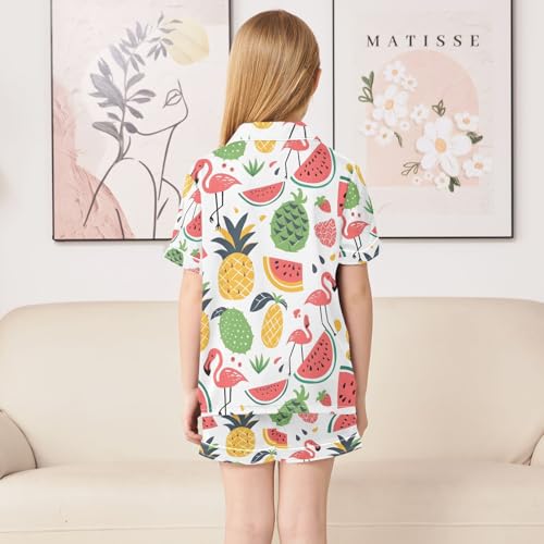 ALAZA Watermelon Pineapple Flamingo Fruit Pajamas Satin Pajama Set Short Sleeve Button Down Sleepwear4