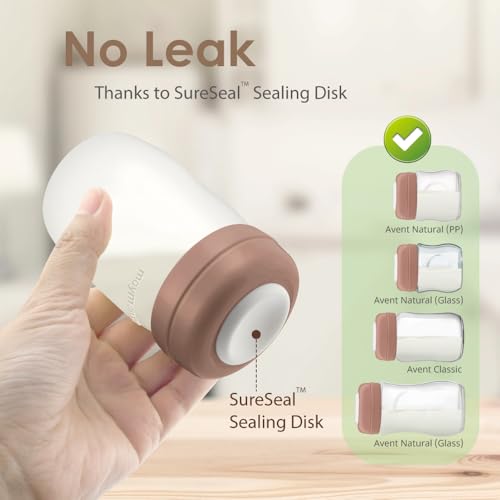 Image of Maymom Screw Lids Aka Travel Caps with Rewritable Sealing Disc Compatible with Avent, Maymom Wide Mouth Bottles; Cap Replace Avent Natural Bottle Sealing Ring and Sealing Disc, 6pcs. (Brown)