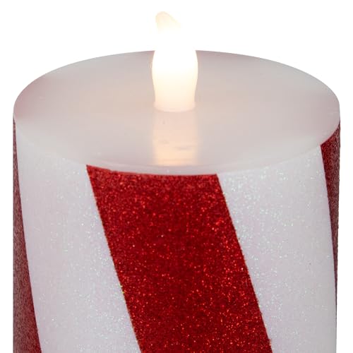 Image of LED Flameless Flickering Candy Cane Wax Pillar Christmas Candles - 6 inch - Set of 3