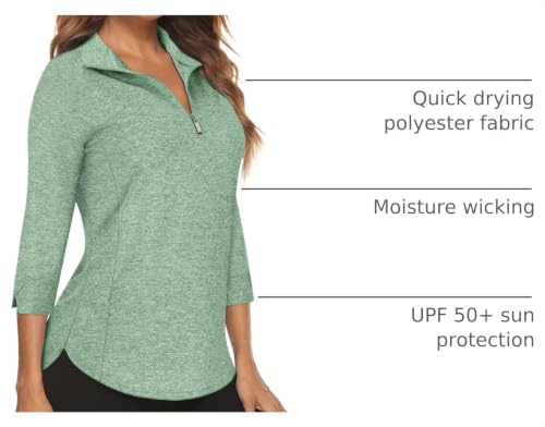 Image of Cucuchy Style Womens Golf Shirt 3 /4 Sleeve Quarter Zip Workout Tennis Tops Quick Dry UPF 50+ Shirts