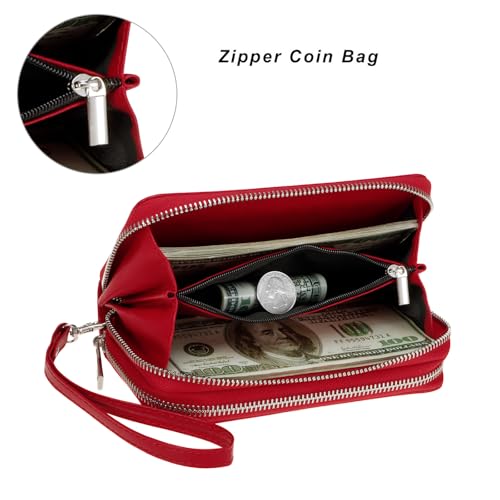 Image of Cellphone Wallet for Women Dual Zipper Long Purse with Removable Wristlet