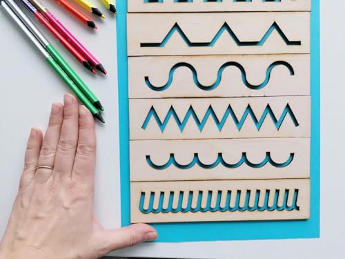Image of American Elm Montessori Wood Stencil Set Pre-Writing Boards for Kids Educational Stencil Set for Pre-Writing & Tracing Montessori Activity