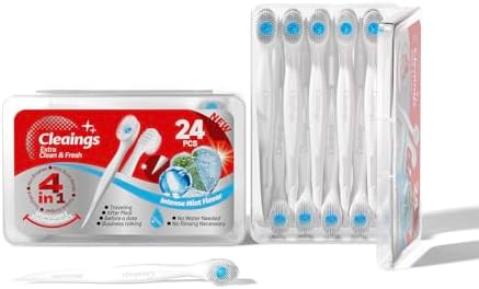 cleaings Reisezahnbürste 24 Stück, Mini Zahnbürste To Go Travel Toothbrush, 4-in-1 Reise Zahnbürste Einwegzahnbürste mit Zahnpasta (Bürsten+Zahnpasta+Zungenreiniger+Zahnstocher), S
