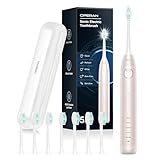 Operan Electric Toothbrush for Adults and Kids Rechargeable Sonic Toothbrush with 5 Modes 2-Min Smart Timer IPX7 Waterproof 40,000 VPM Motor with 8 Brush Heads & Travel Case (Champagne, 1Pack)