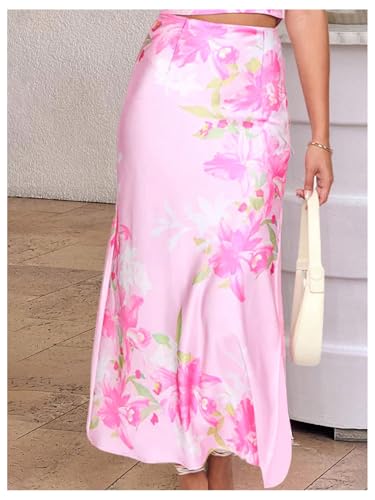 Milumia Women's Floral Print Long Skirt Boho Split Side Vacation Fishtail Long Skirts4