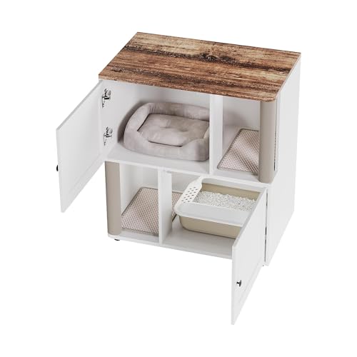 TrailBlaze Double Cat Litter Box Enclosure for 2 Cats – Hidden Dual Layer Washroom Cabinet, Sisal Marking Post, 2 Litter Mats, Dog-Proof Modern End Table