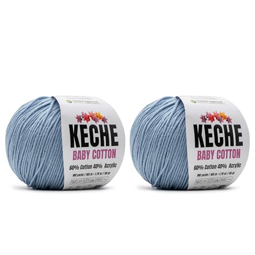 Image of Keche Baby Cotton, 60% Cotton 40% Acrylic Yarn, Soft Cotton Yarn for Crochet and Knitting, Amigurumi Yarn 4 Skeins /Balls [1.76 Oz (50g) / 180 Yrds (165m)] x 2 Light Blue