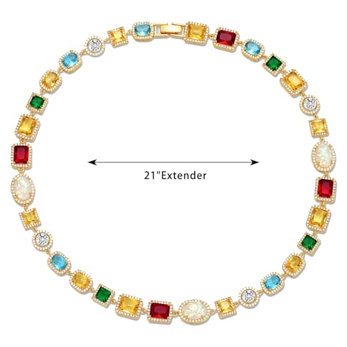 Tennis Necklaces for Men, Dainty 18K Gold Plated Diamond Tennis Choker Necklace Cubic Zirconia Chain with Emerald, Ruby, and Aquamarine Gemstones for Men Bride Birthday Wedding Valentine's Day Gifts4