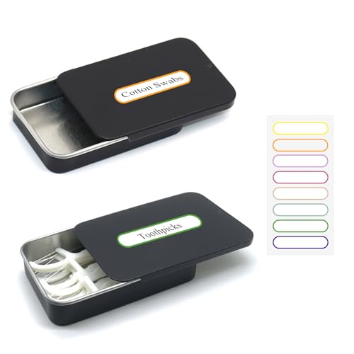 Estante de hisopos de viaje, 2 contenedores portátiles de caja metálica aérea de hisopos de algodón grandes, con tapa deslizante, para palillos de dientes de bolas de algodón, cinturones para el cabel