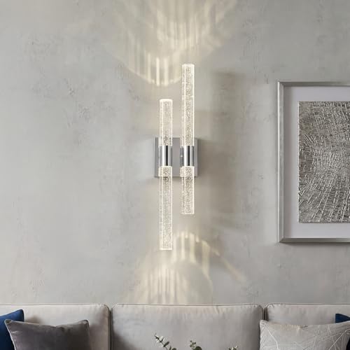Image of Modern LED Vanity Light Bubble Crystal Sconces Wall Lighting Chrome Wall Sconce Hardwired 21.25in 4000K Vertical and Horizontal Wall Mounted Sconces for Bedroom Living Room Hallway(1-Pack)