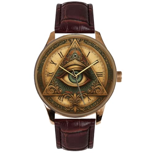 Freemasonry All-Seeing Eye Watch for Men – Masonic Symbol Illuminati Parchment Dial – Occult Esoteric Art Wristwatch