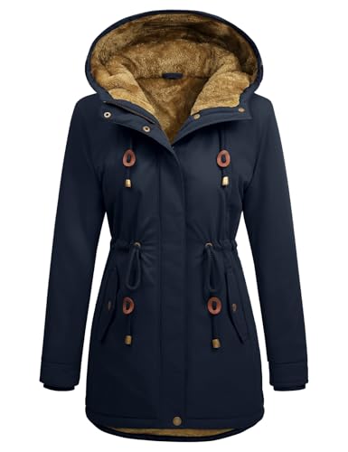 Vancavoo Winterjacke Damen Wintermantel Warm Gefüttert Winterparka Winter Jacket Mäntel Verstellbarer Kordelzug Parka Kapuzenmantel Frauen mit Kapuze,Dunkelblau,M