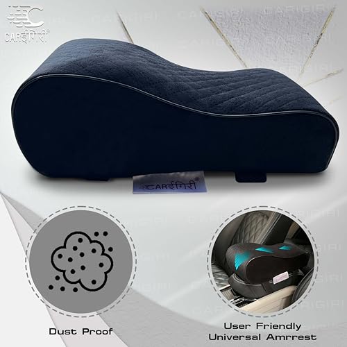 Image of Carigiri ComfiRest Car Armrest Cushion| Memory Foam Arm Cushion| Universal for All Cars| Armrest Support Extender| Height Armrest Pad(Black Seam,Breathable Velvet,Dual Mobile Pocket)