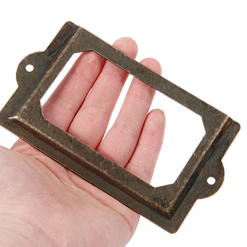 dophee 10Pcs Antique Bronze Label Tag Frames, Library Label Holders Name Card for Drawers File Case Apothecary Bookcase, 125x69mm/4.92"x2.72" by Dophee - Image 4