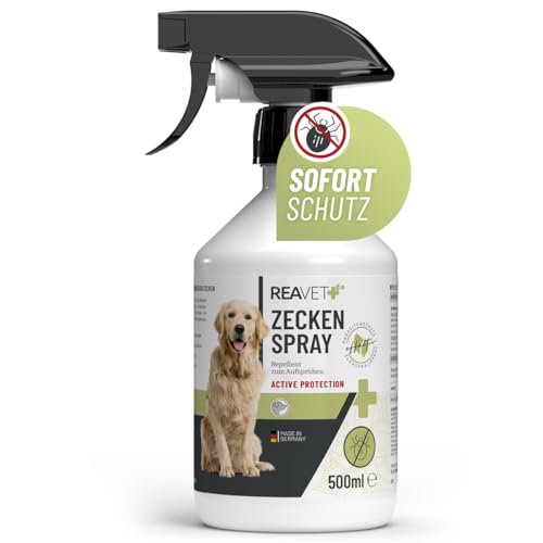 ReaVET Zeckenschutz Hund Zeckenspray 500ml - Zeckenmittel mit Schwarzkümmelöl I Sofortschutz gegen Zecken I Zecken-Spray für Welpen I Zeckenabwehr