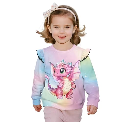 Girls Sweatshirts Stylish Long Sleeve Pullover Crewneck Tops Shirts Ruffle Comfortable for Girls 1-8 Years Old