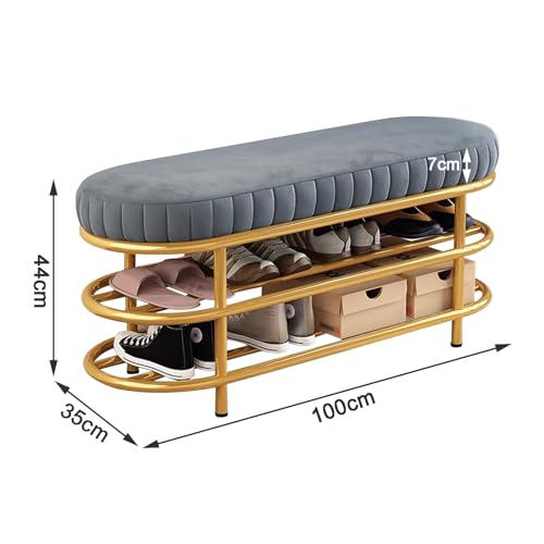 Banc de rangement en velours avec range-chaussures - 4