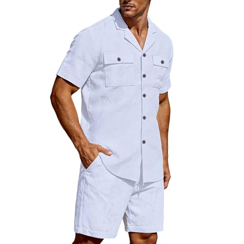 Survêtement court homme lin anti-transpiration vêtement détente ample à poches