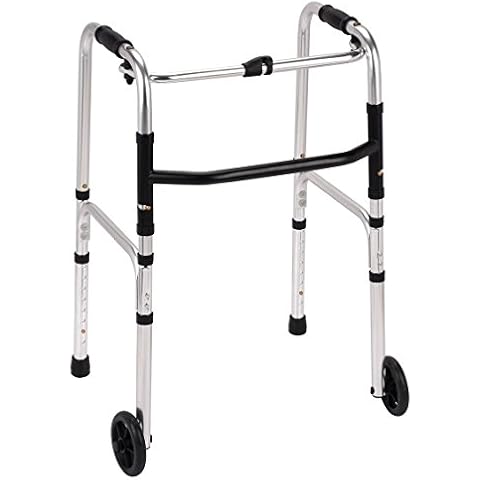 Folding Lightweight Aluminium Walking Frame/Zimmer/Walker with 2 Wheels - Adjustable Height Cover