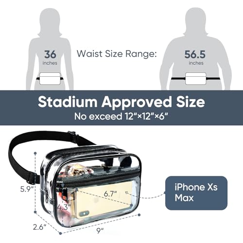 clear fanny pack for stadium events - clear bag for women men  lightweight waist pack for concerts sports games day amp travel  stadium approved transparent bag black