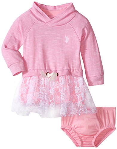 U.S. Polo Assn. Baby Girls' French Terry Mock Neck and Neon Lace Dress