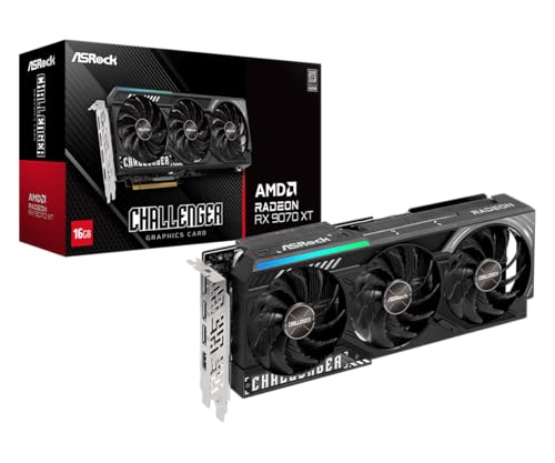 ASRock Radeon RX 9070 XT Challenger – Tarjeta gráfica OC de 16 GB, Arquitectura AMD RDNA 4, Reloj Boost de 2970 MHz, GDDR6 de 16 GB, PCIe 5.0, DisplayPort 2.1a, HDMI 2.1b, refrigeración de Triple