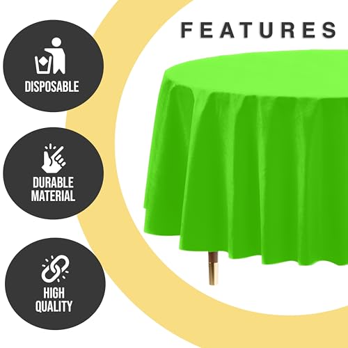 Image of Exquisite 66% Thicker Premium Lime Green Round Tablecloth 0.5 Mil 24 Pack Plastic Table Cloth Disposable 84 Inch Round Plastic Tablecloth Won't Tear Easily Like Cheap Thin Brands