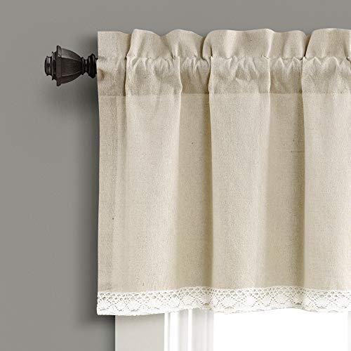 Lush Decor Valance Linen Lace Window Curtain Dark, 18" X 52" + 2" Header #TOP1