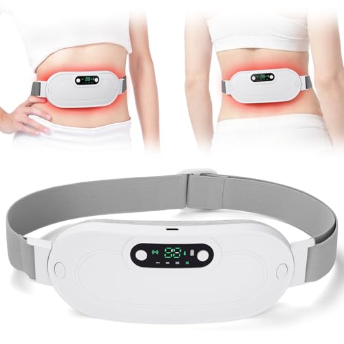 HOTUT Wärmegürtel Periode Menstruations Wärmegürtel mit USB 3 Temperaturstufen 4 Massagemodi Kabellos Menstruations Bauchwärmer mit Abschaltautomatik von Menstruationsbeschwerden(Weiß)