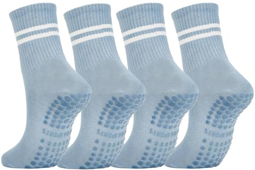 DTWAWA Womens 4Pcs Pilates Grip Socks Non Slip Yoga Socks with Grips Barre Hospital Athletic Socks for Women
