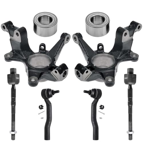 Image of Detroit Axle - 8pc Front Loaded Knuckles Kit for 2007-2013 Mazda CX-9, 2 Steering Knuckles 2 Wheel Bearings 4 Inner and Outer Tie Rods 2008 2009 2010 2011 2012 Replacement