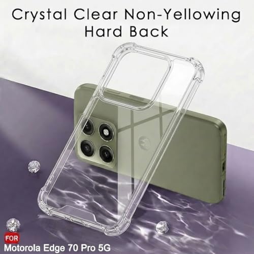 Image of Fashionury Clear Back Cover Case for Motorola Moto Edge 70 Pro 5G | Anti-Yellow Acrylic Hard Back + Soft TPU Bumper | Shockproof 360 Protection | Slim Transparent Bumper Case (Clear)