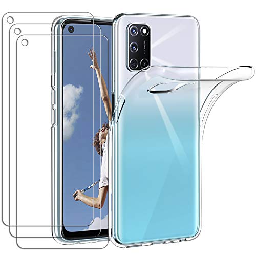 ivoler Coque pour Oppo A52 / Oppo A72 + 3X Film Protection écran en Verre trempé, [Ultra Transparente Silicone en Gel TPU Souple] Coque de Protection avec Absorption de Choc et Anti-Scratch