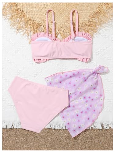 Milumia Girl's Swimsuit 3 Piece Floral Print Bikini Set with Coverup Skirt Beachwear2