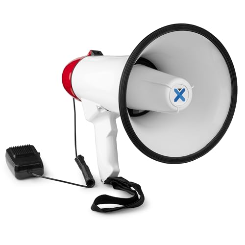 Vonyx MEG045 Megáfono Bluetooth de 45W, megáfono portátil con 1000m de Alcance, micrófono CB, Incluye función de grabación Digital, entradas USB/MicroSD/AUX, Sirena y batería Recargable