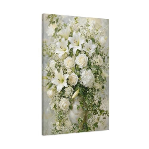 Toile bouquet floral blanc pour console d'entrée chic 60x90