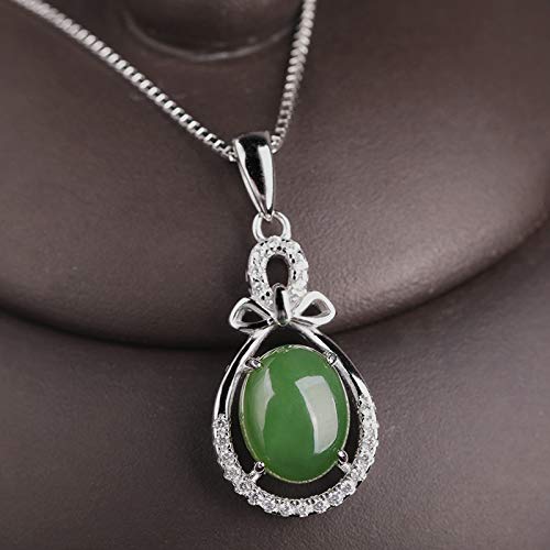 Collana in Giada Naturale da Donna con Ciondolo in Argento 925 con Diaspro Hetian