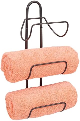 mDesign Modern Decorative Metal 3-Level Wall Mount Towel Rack Holder and Organizer for Storage of Bathroom Towels, Washcloths, Hand Towels - Bronze