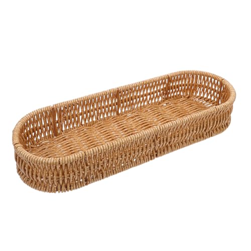 TOYANDONA Organizador de Cubiertos y Utensilios de Cocina Cesta Tejida a Mano Grande de Ratán Sintético Cesta Rectangular para Almacenamiento Resistente en Color Marrón Claro para Cocina