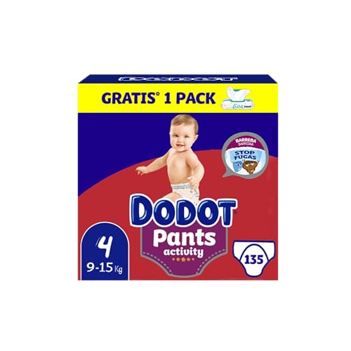 Dodot Pañales Bebé Activity Pants Talla 4 (9-15 kg), 135 Pañales + 1 Pack de 48 …