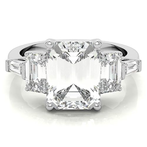 2 CT Emerald Cut Colorless Baguette Moissanite Engagement Ring, Solitaire Wedding Ring, Solid 14k White Gold Moissanite Ring, Anniversary Promise Ring Gifts for Her2