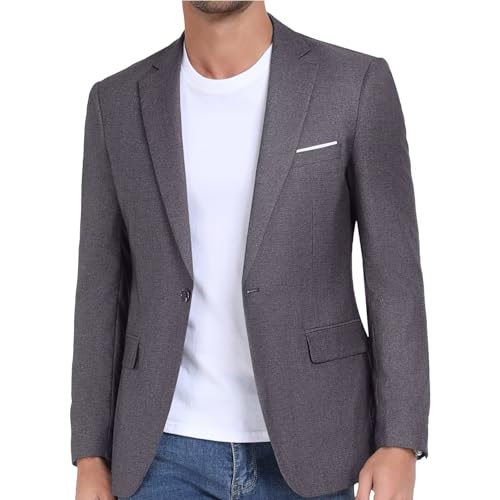 Wehilion Men Lightweight Formal Blazer Business Suit Jacket, Dark Grey, 4XL